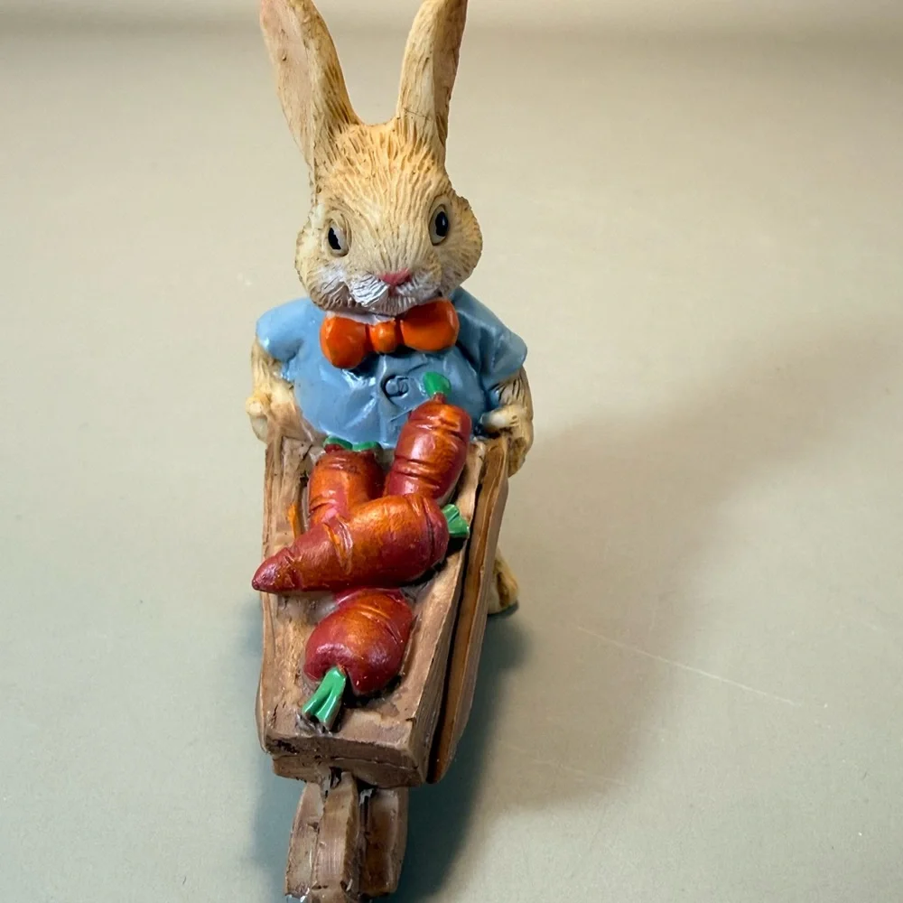Charming Rabbit Miniature Figurine Carrying Wagon with Carrots NEW